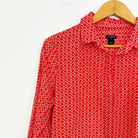 J. Crew Cotton Silk Geometric Printed Orange Popover Button Down Shirt Size M - Picture 3 of 16